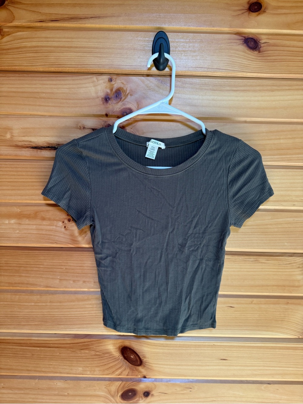 Bozzolo Olive Ribbed Short Sleeve Crop Top